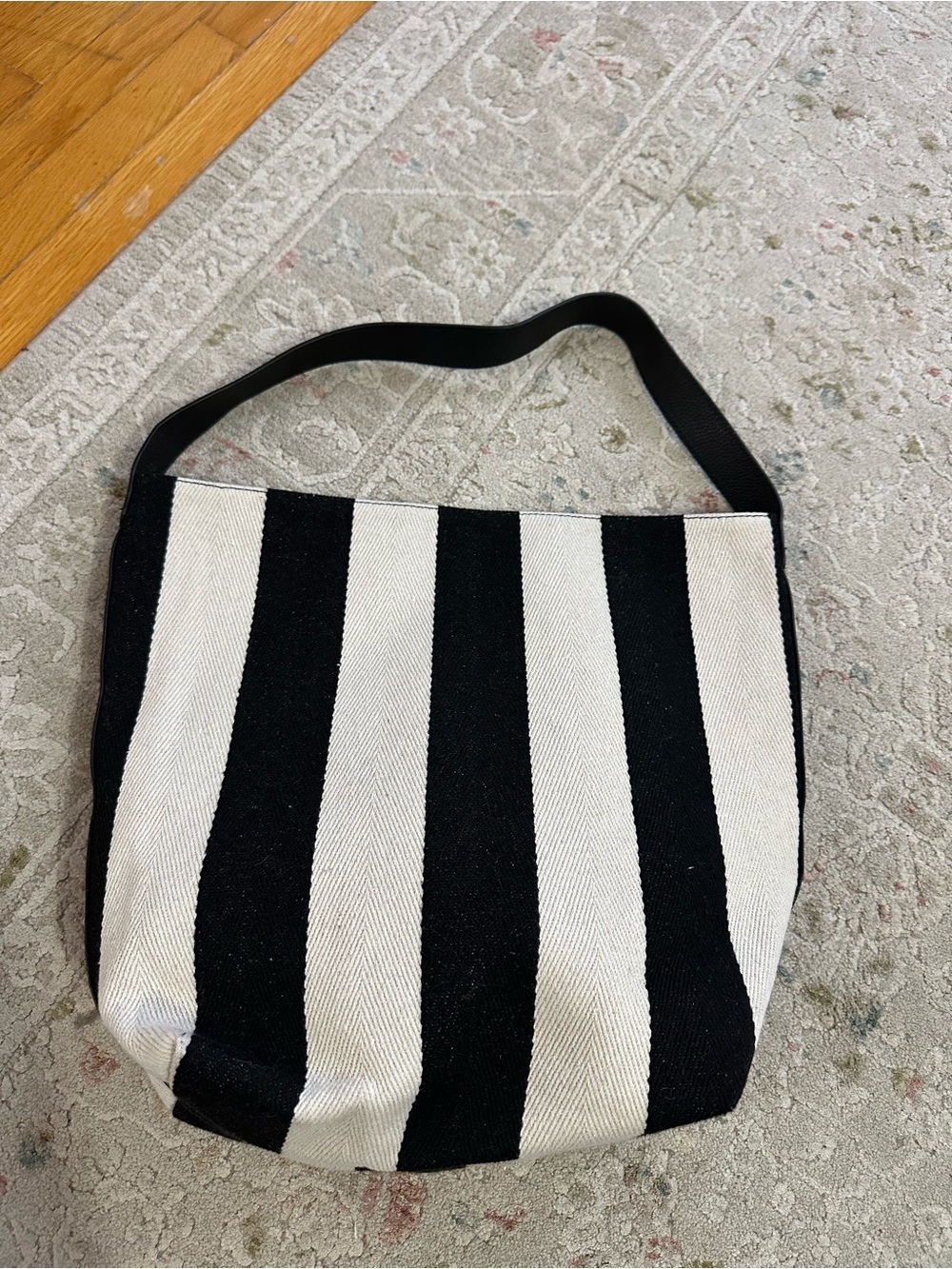 Striped Canvas Tote Bag - Black and White